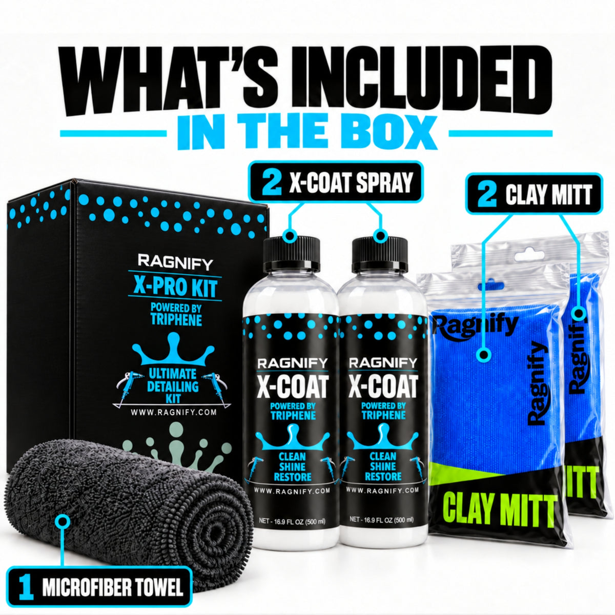 X-PRO Ultimate Detailing Kit – 2 X-Coat Spray + 2 Clay Mitt + Microfiber Towel