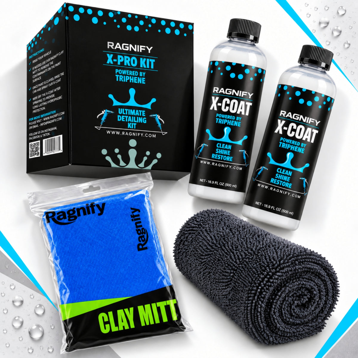 X-PRO Ultimate Detailing Kit – 2 X-Coat Spray + 2 Clay Mitt + Microfiber Towel