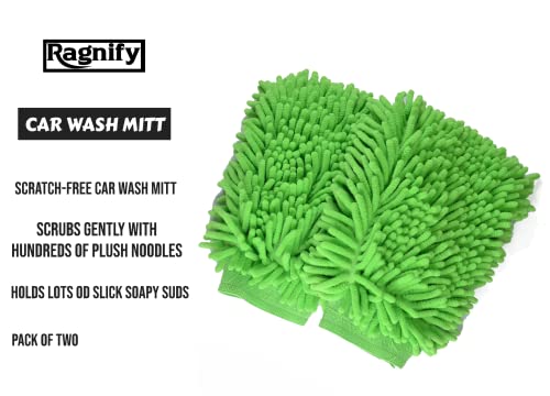Ragnify's Pack of 2 Dual-Sided Microfiber Car Wash Mitts - Scratch-Free and Waterproof for Cars, Trucks, and Boats in Blue!