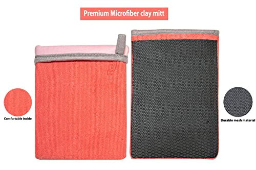 Ragnify Pack of 2 Mesh Surface Clay Mitt for Car Detailing Medium Grade Alternative Mitt for Flawless Removal of Surface Bonded Micro Contaminant (Red)