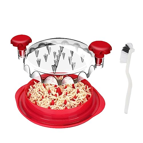 Ragnify Chicken Shredder Tool with Transparent Lid & Cleaning Brush, Non-Skid Base to Claws Meat for Boil Chicken, Beef and Other Meat - 10.8 Inches(Red)