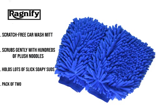 Ragnify Pack of 2 Microfiber car wash mitt Scratch Free Dual Sided Machine Washable Waterproof wash mitt for Cars, Trucks, Boats(Blue)
