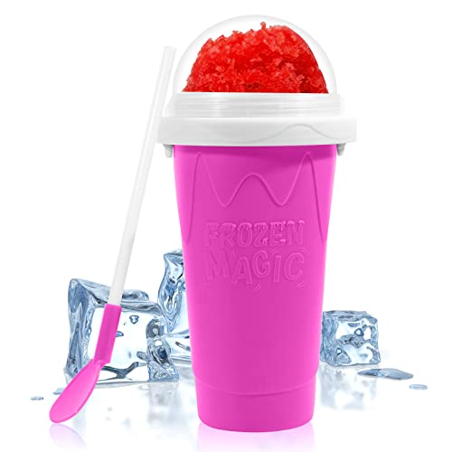 Ragnify Slushy Cup Slushie Maker Ice Cup Silica Cup Pinch Cup Summer Cooler Smoothies Cup Double Layer Squeeze Cup Slush Maker Cup Home DIY Smoothie Cup for Children and Adult (Pink)