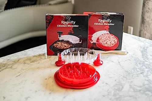 Ragnify Chicken Shredder Tool with Transparent Lid & Cleaning Brush, Non-Skid Base to Claws Meat for Boil Chicken, Beef and Other Meat - 10.8 Inches(Red)