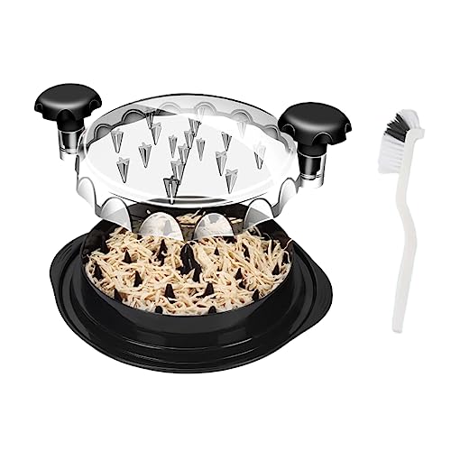 Ragnify Chicken Shredder Tool with Transparent Lid & Cleaning Brush, Non-Skid Base to Claws Meat for Boil Chicken, Beef and Other Meat - 10.8 Inches(Black)