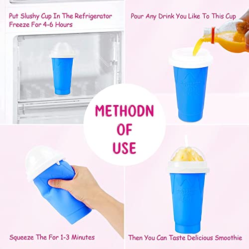 Ragnify Slushy Cup Slushie Maker Ice Cup Silica Cup Pinch Cup Summer Cooler Smoothies Cup Double Layer Squeeze Cup Slush Maker Cup Home DIY Smoothie Cup for Children and Adult (Blue)