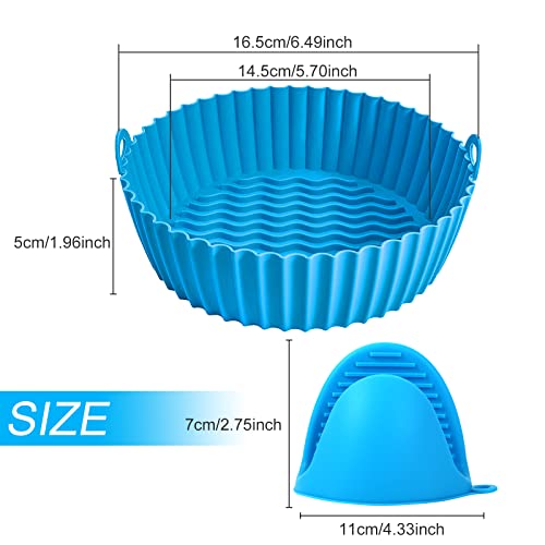 Ragnify Round Silicone Air Fryer Liners with Handle and Heat Gloves for 3 to 5 QT Air Fryer- Pack of 2 Flammable Parchment Paper Alternative Silicone Liners (Blue & Pink)