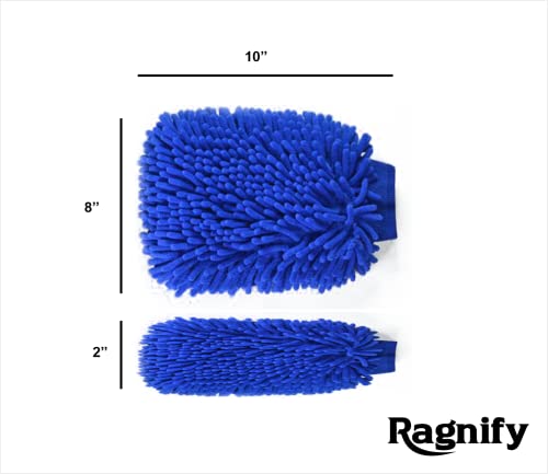 Ragnify Pack of 2 Microfiber car wash mitt Scratch Free Dual Sided Machine Washable Waterproof wash mitt for Cars, Trucks, Boats(Blue)