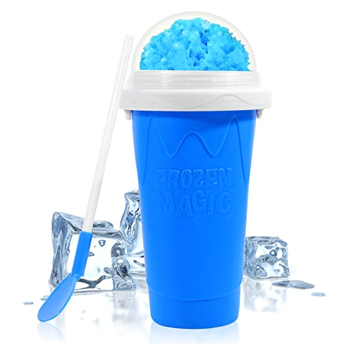 Ragnify Slushy Cup Slushie Maker Ice Cup Silica Cup Pinch Cup Summer Cooler Smoothies Cup Double Layer Squeeze Cup Slush Maker Cup Home DIY Smoothie Cup for Children and Adult (Blue)