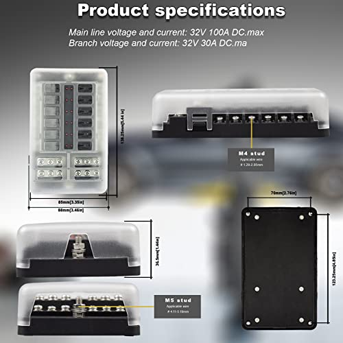 Ragnify 12 Volt Waterproof Fuse Box with 12 Circuits and LED Indicators