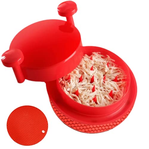 Ragnify Chicken Shredder Tool, with Non Skid Base Silicone Mat Alternative to Claws Meat for Boil Chicken,Beef and Other Meat- 20 cm/ 8 inches (Red)