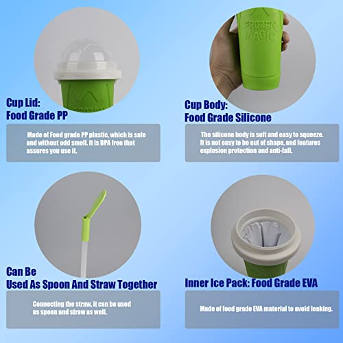 Ragnify Slushy Maker Cup Portable and Double Layer Ice Cream Maker Slushie Magic Cup for DIY Drinks Milk Shake(Green)