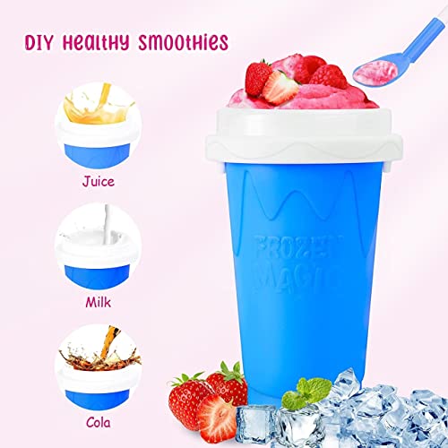 Ragnify Slushy Cup Slushie Maker Ice Cup Silica Cup Pinch Cup Summer Cooler Smoothies Cup Double Layer Squeeze Cup Slush Maker Cup Home DIY Smoothie Cup for Children and Adult (Blue)