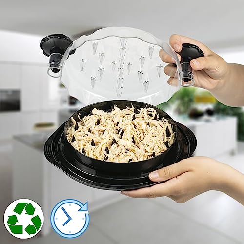 Ragnify Chicken Shredder Tool with Transparent Lid & Cleaning Brush, Non-Skid Base to Claws Meat for Boil Chicken, Beef and Other Meat - 10.8 Inches(Black)