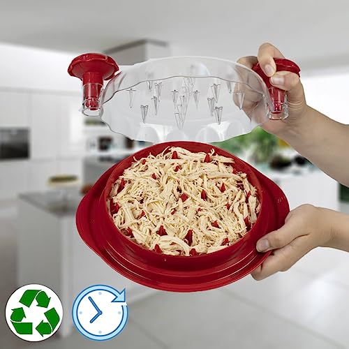 Ragnify Chicken Shredder Tool with Transparent Lid & Cleaning Brush, Non-Skid Base to Claws Meat for Boil Chicken, Beef and Other Meat - 10.8 Inches(Red)