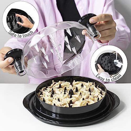 Ragnify Chicken Shredder Tool with Transparent Lid & Cleaning Brush, Non-Skid Base to Claws Meat for Boil Chicken, Beef and Other Meat - 10.8 Inches(Black)