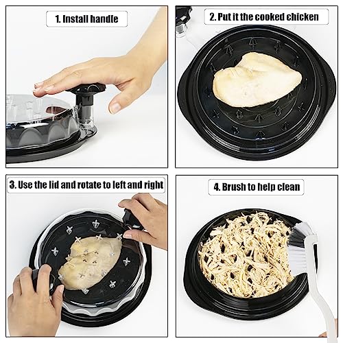 Ragnify Chicken Shredder Tool with Transparent Lid & Cleaning Brush, Non-Skid Base to Claws Meat for Boil Chicken, Beef and Other Meat - 10.8 Inches(Black)