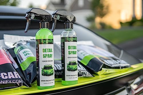 Ragnify- 2 Mesh Clay Mitt with Detailing Spray 16oz, Quick Waterless Detailer for Shine, Car Wax for Clay Bar, Gloss & Depth to Paint, Quick Detailer Kit (2x8 Oz Spray Bottles & 2 Mitts)