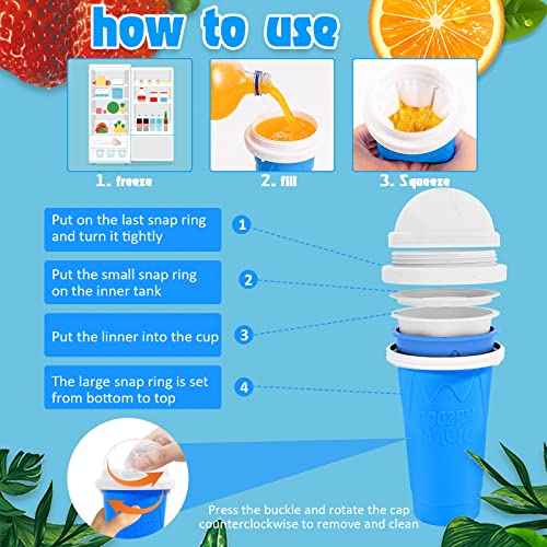 Ragnify Slushy Cup Slushie Maker Ice Cup Silica Cup Pinch Cup Summer Cooler Smoothies Cup Double Layer Squeeze Cup Slush Maker Cup Home DIY Smoothie Cup for Children and Adult (Blue)
