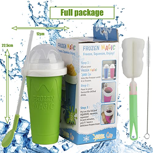 Ragnify Slushy Maker Cup Portable and Double Layer Ice Cream Maker Slushie Magic Cup for DIY Drinks Milk Shake(Green)