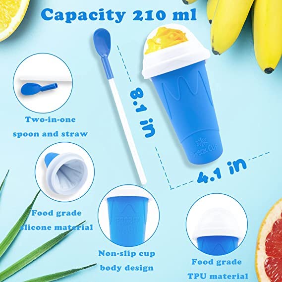 Ragnify Slushy Cup Slushie Maker Ice Cup Silica Cup Pinch Cup Summer Cooler Smoothies Cup Double Layer Squeeze Cup Slush Maker Cup Home DIY Smoothie Cup for Children and Adult (Blue)