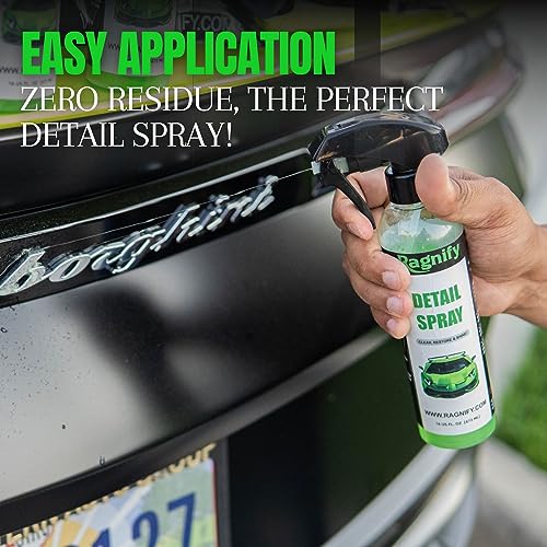 Ragnify- 2 Mesh Clay Mitt with Detailing Spray 16oz, Quick Waterless Detailer for Shine, Car Wax for Clay Bar, Gloss & Depth to Paint, Quick Detailer Kit (2x8 Oz Spray Bottles & 2 Mitts)