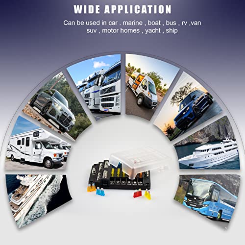 Ragnify 12 Volt 12 Way Fuse Block with 24 Fuse Blades, DIY Stickers, Cover and LED Indicator for Blown Fuse 12 Circuit ATC/ATO Waterproof Fuse Box with Negative Bus for Cars Boat Automotive