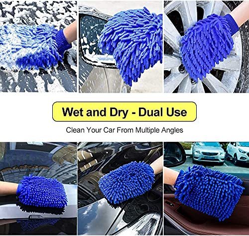 Ragnify Pack of 2 Microfiber car wash mitt Scratch Free Dual Sided Machine Washable Waterproof wash mitt for Cars, Trucks, Boats(Blue)