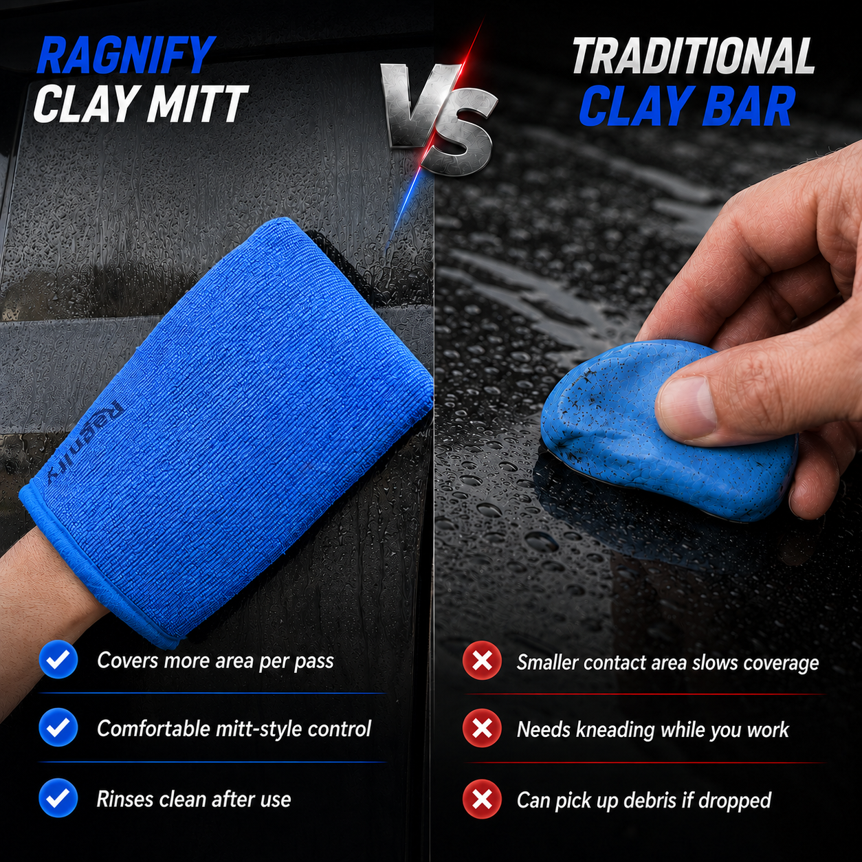 Ragnify Pack of 2 Clay Mitt Auto Detailing Medium Grade Alternative Mitt for Flawless Removal of Surface Bonded Micro Contaminant