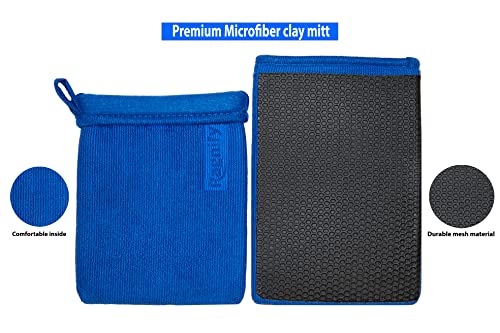 Ragnify Pack of 2 Mesh Surface Clay Mitt for Car Detailing Medium Grade Alternative Mitt for Flawless Removal of Surface Bonded Micro Contaminant (Blue)