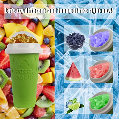 Ragnify Slushy Maker Cup Portable and Double Layer Ice Cream Maker Slushie Magic Cup for DIY Drinks Milk Shake(Green)