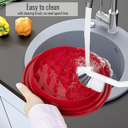 Ragnify Chicken Shredder Tool with Transparent Lid & Cleaning Brush, Non-Skid Base to Claws Meat for Boil Chicken, Beef and Other Meat - 10.8 Inches(Red)