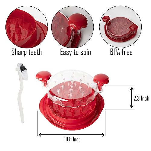 Ragnify Chicken Shredder Tool with Transparent Lid & Cleaning Brush, Non-Skid Base to Claws Meat for Boil Chicken, Beef and Other Meat - 10.8 Inches(Red)