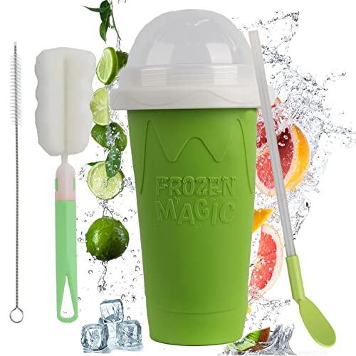 Ragnify Slushy Maker Cup Portable and Double Layer Ice Cream Maker Slushie Magic Cup for DIY Drinks Milk Shake(Green)
